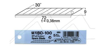 NT CUTTER CUCHILLAS RECAMBIO BISELADAS DE 9 MM BD-100 - 30 GRADOS - BLISTER  5 HOJAS