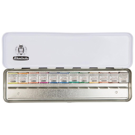 SCHMINCKE HORADAM AQUARELL SLIMLINE EDITION CAJA METÁLICA CON 12 MEDIOS GODETS