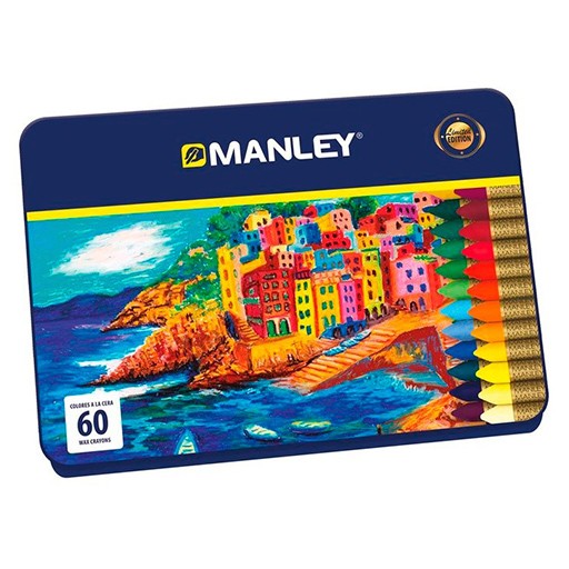 MANLEY CAJA METÁLICA CON 60 CERAS COLORES SURTIDOS - EDICIÓN LIMITADA 60 ANIVERSARIO