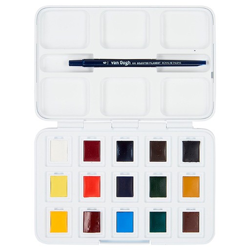 VAN GOGH POCKET BOX CAJA ACUARELA + PINCEL + 12 MEDIOS GODETS + 3 GRATIS