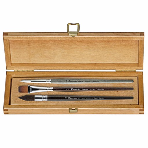 ESCODA CAJA MADERA SET 3 PINCELES ACUARELA SERIE 8700 - EDICIÓN ESPECIAL