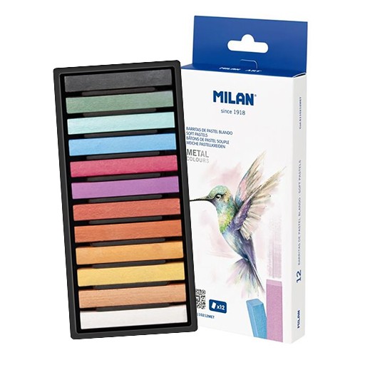 MILAN ART CAJA 12 PASTELES BLANDOS COLORES METALIZADOS