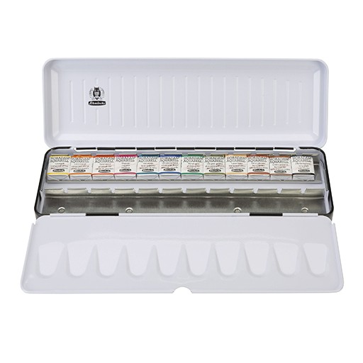 SCHMINCKE HORADAM AQUARELL CAJA METÁLICA ACANALADA ACUARELA 12 MEDIOS GODETS