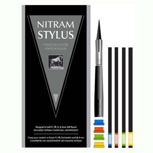 NITRAM STYLUS CAJA PORTA CARBONCILLOS METÁLICO + 4 CARBONCILLOS VARIADOS