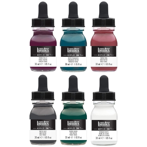 LIQUITEX ACRYLIC INK SET 5 MUTED COLLECTION + BLANCO