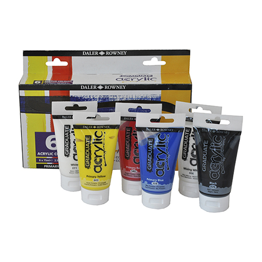 DALER ROWNEY SET PRIMARY GRADUATE ACRYLIC 6 X 75 ML