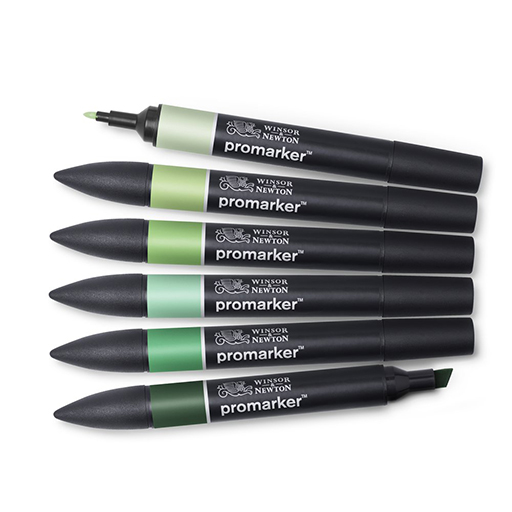 WINSOR & NEWTON PROMARKER SET 6 TONOS VERDES