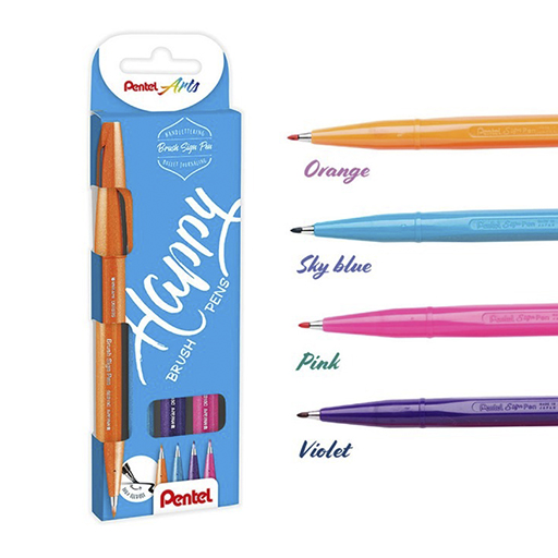 PENTEL TOUCH HAPPY SET 4 ROTULADORES PUNTA DE PINCEL