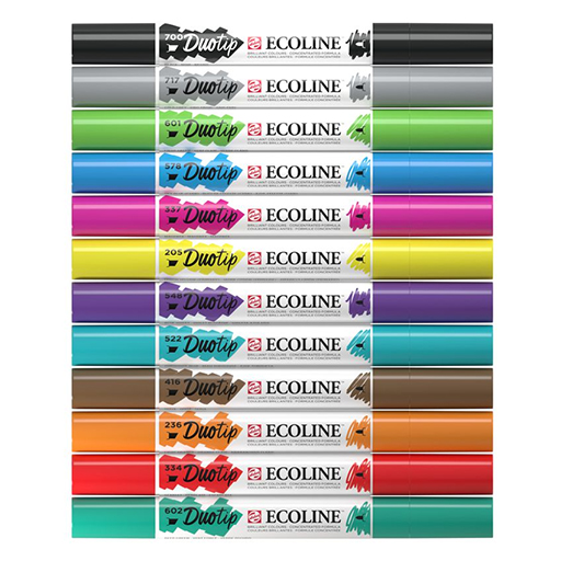 ECOLINE DUOTIP PEN - ESTUCHE ROTULADOR TINTA BASE AGUA 12 COLORES