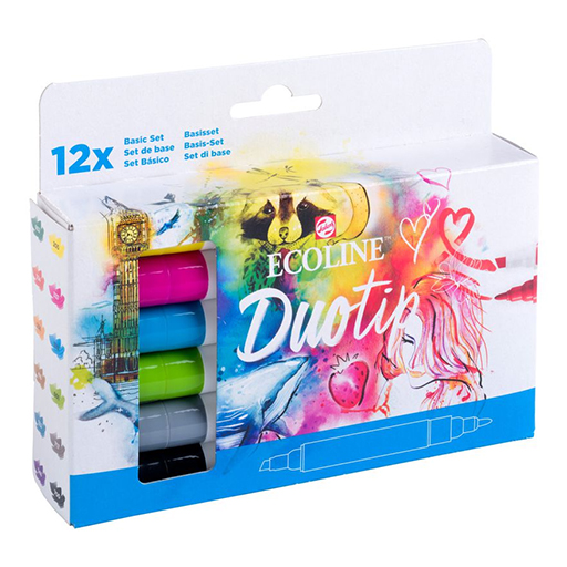 ECOLINE DUOTIP PEN - ESTUCHE ROTULADOR TINTA BASE AGUA 12 COLORES