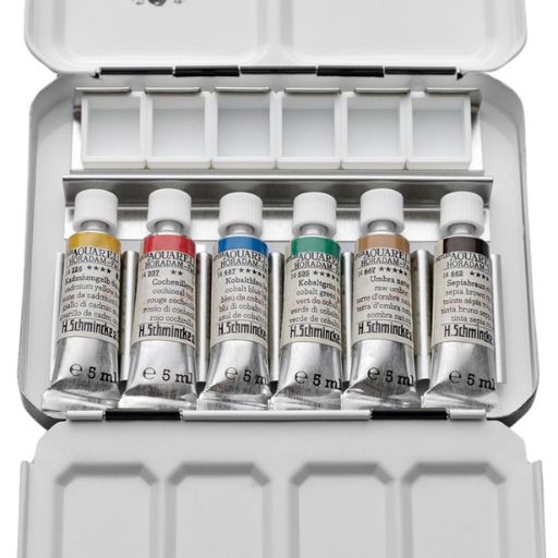 SCHMINCKE HORADAM RETRO WATERCOLOURS EDICIÓN LIMITADA - CAJA ACUARELA 6 TUBOS 5 ML + 6 MEDIOS GODETS VACÍOS