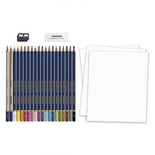 MANLEY SET CREATIVO 23 PIEZAS PARA DIBUJO - LÁPICES DE COLORES + ACCESORIOS