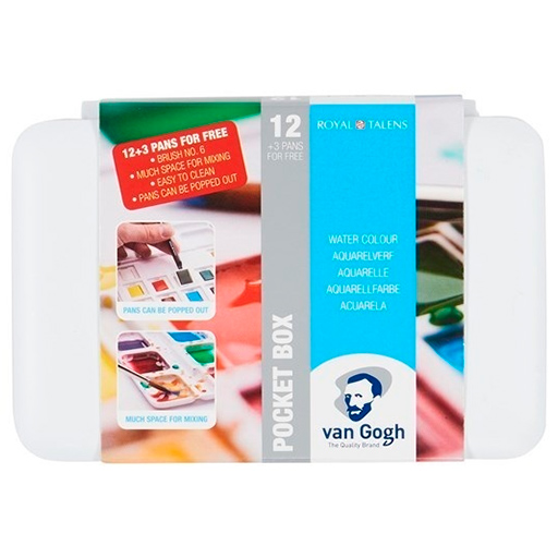 VAN GOGH POCKET BOX CAJA ACUARELA + PINCEL + 12 MEDIOS GODETS + 3 GRATIS